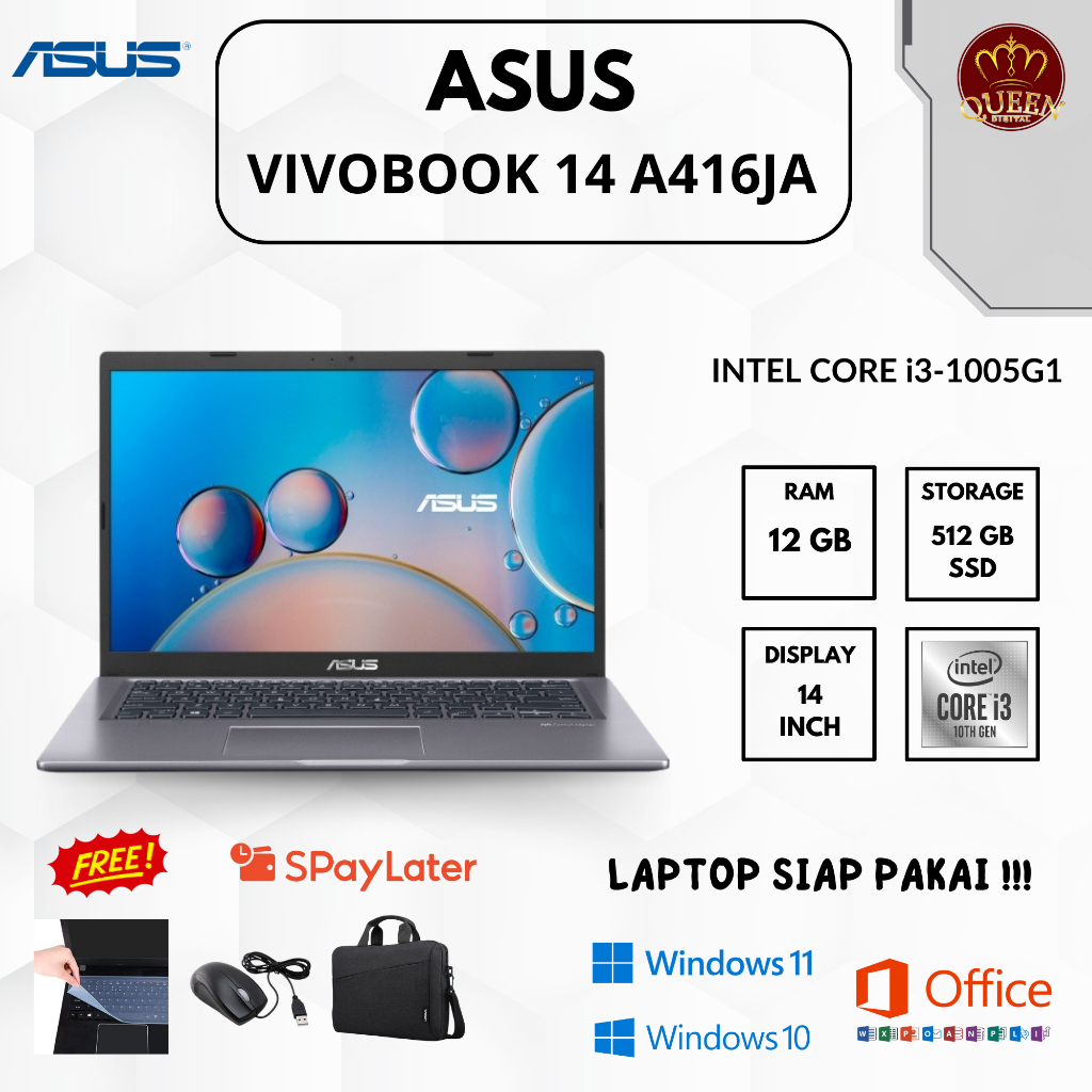 ASUS VIVOBOOK 14 A416JA | INTEL CORE i3-1005G1 | 12GB RAM | SSD 512GB | 14 INCH