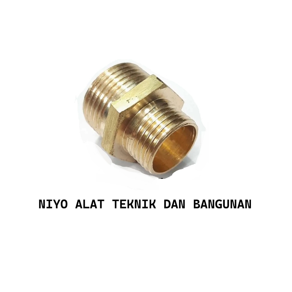 Double Nipple Kuningan 1/2 x 5/8 Inch Sok Drat Luar 1/2 x 5/8 Inchi SDL 2 Sisi Sambungan Fitting Ker