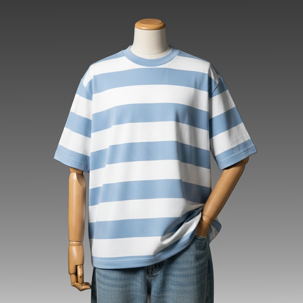 JB - Stripe T-Shirt Baby Blue - Kaos Oversize Salur Pria