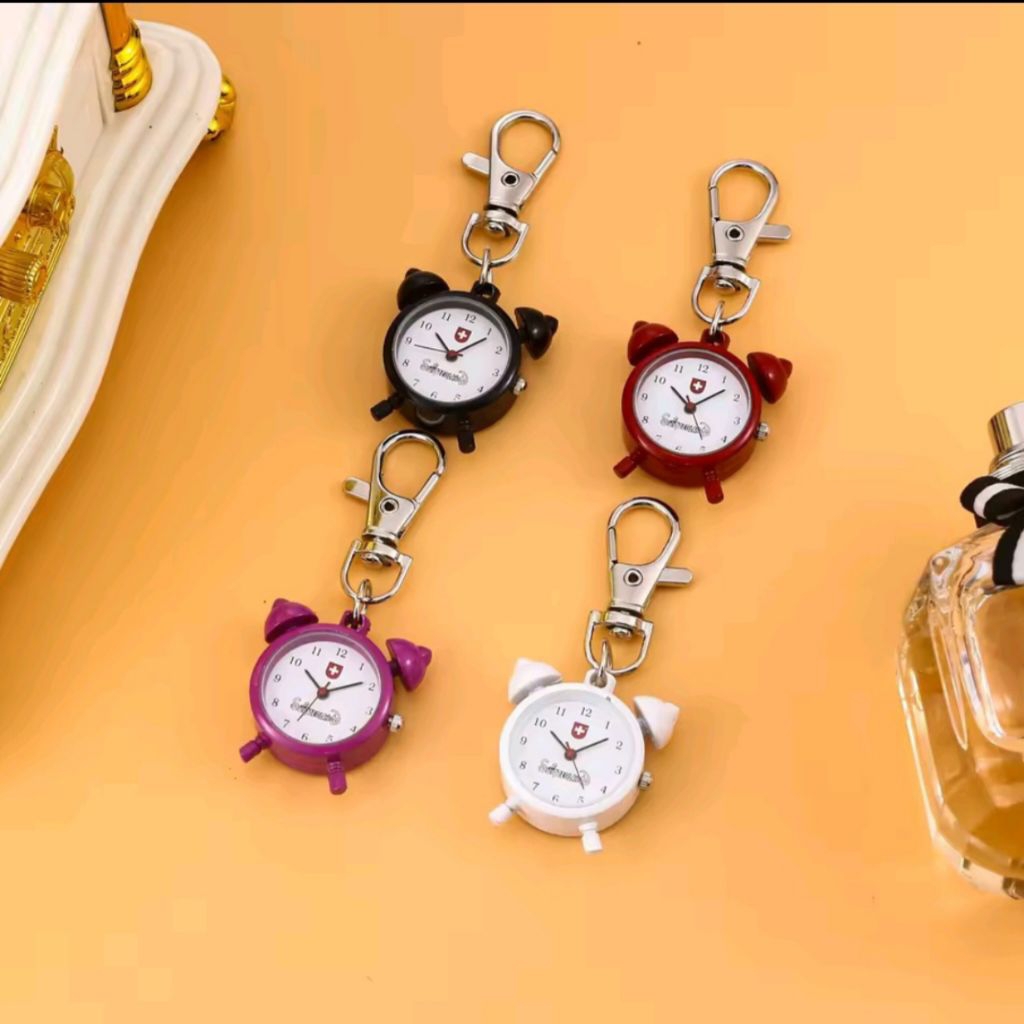 Jam Gantungan kunci mini lucu berbentuk Jam Alaram  gantungan  kunci dekorasi kreatif
