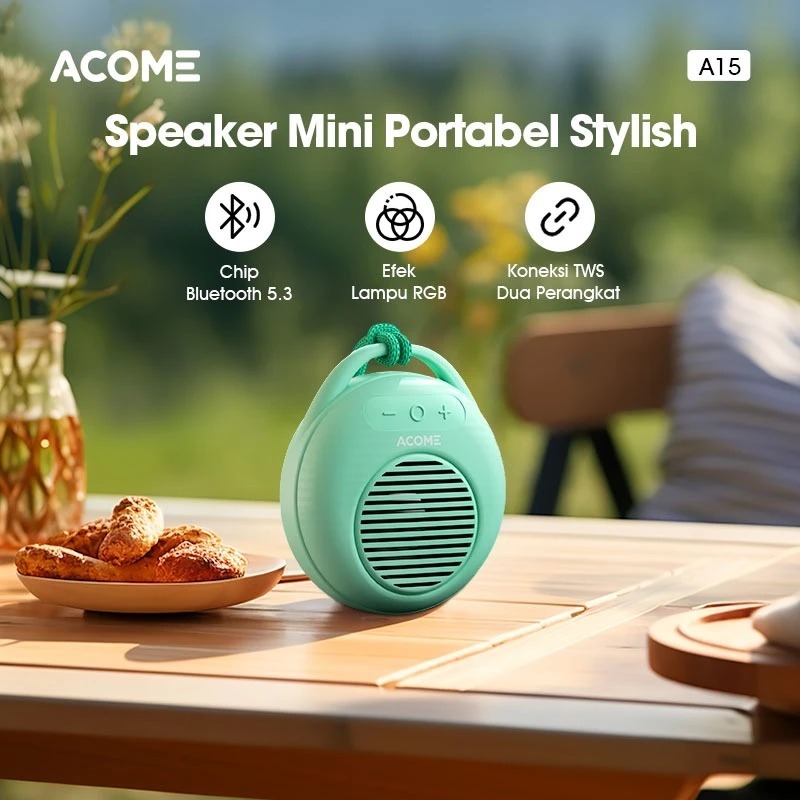 NEW DEALS ACOME A15 SPEAKER MINI TWS BLUETOOTH 5.3 ULTRA BASS WITH RGB PORTABLE