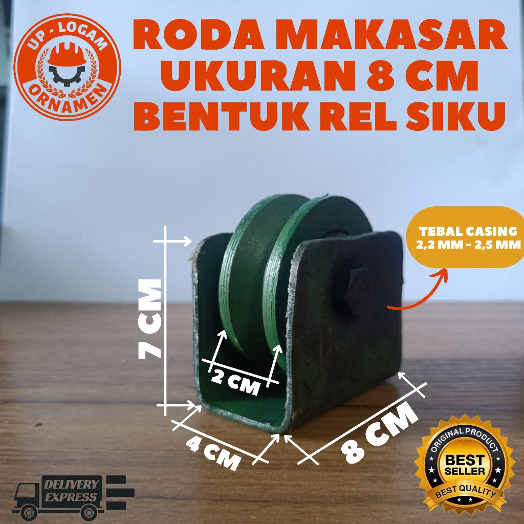 Roda Pagar Besi Lebur Warna Hijau Ukuran 8 Cm Bentuk Siku / Rel Siku