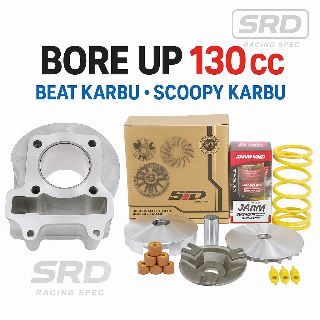 BLOK SEHER BORE UP BEAT KARBU 54.5 mm130 CC DAN PAKET KIRIAN DAN RUMAH ROLLER RACING SET 13.5BLOK SE