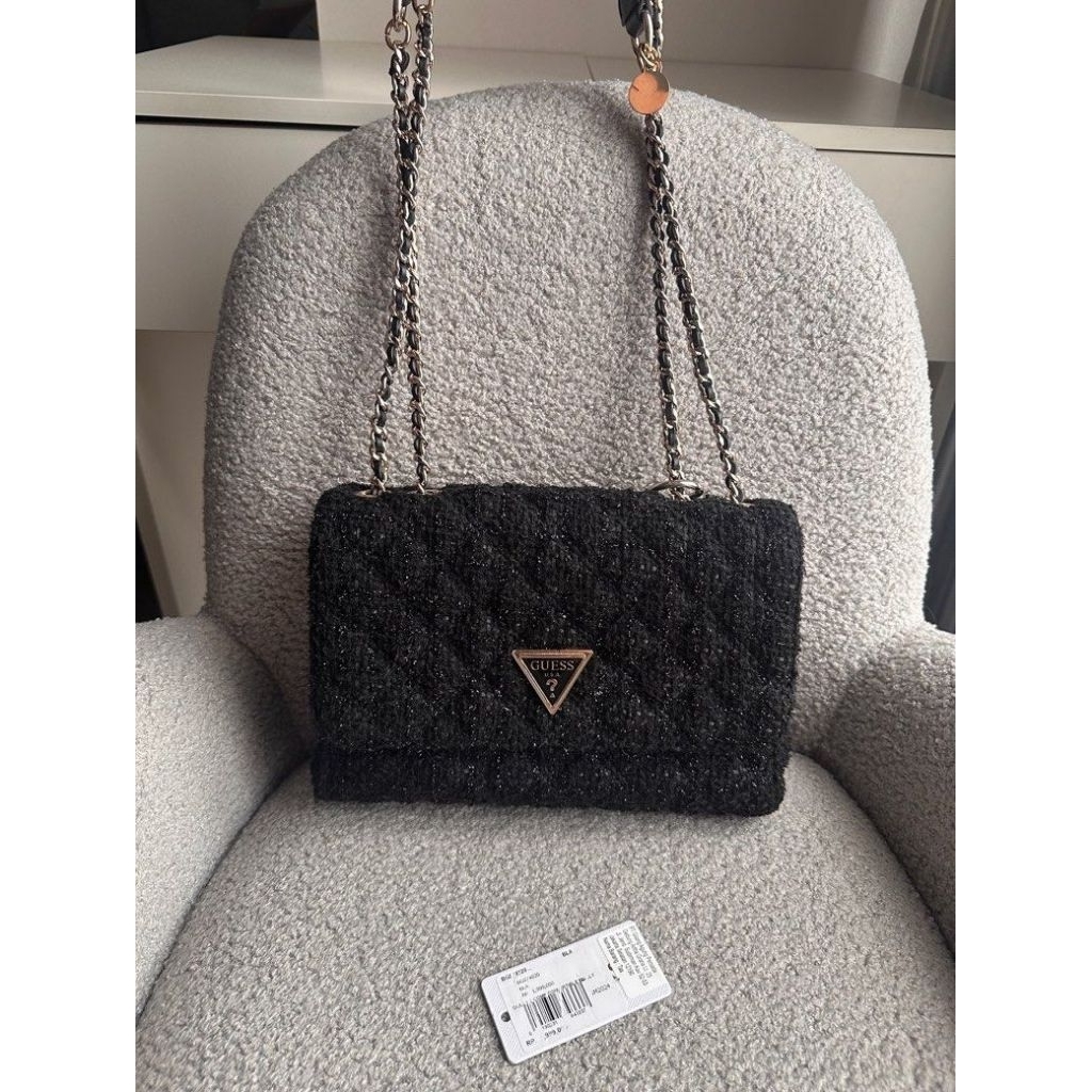 Tas Guess Giully 2 Convertible Large Black Tweed Original 100%