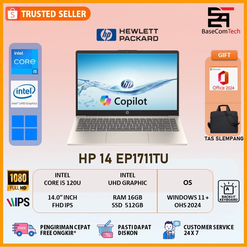 HP 14 i3 i5 i7 Gen 13 RAM 16GB/512GB 14.0 inchi FHD IPS Windows 11 | Garansi Resmi