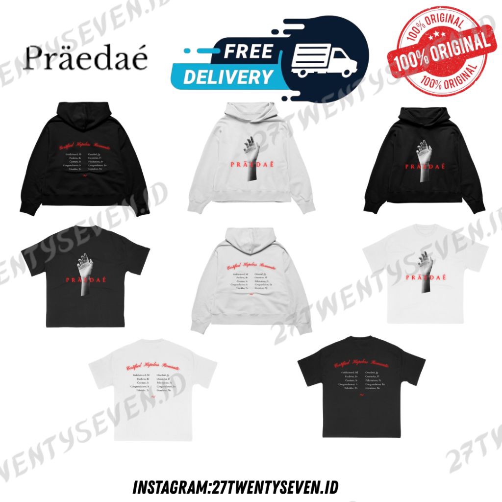 [ORIGINAL 100%] PRAEDAE Certified Hopeless Romantic - Broken White / Black Hoodie/Tee