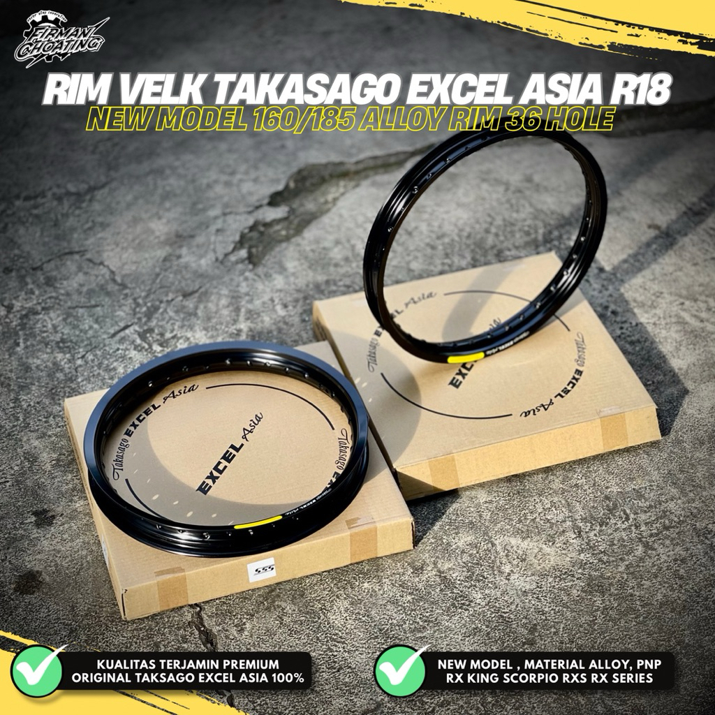RING VELK RIM VELG TAKASAGO EXCEL ASIA RIM HITAM GLOSSY 18x160 & 18x185 36 Hole (Sepasang)