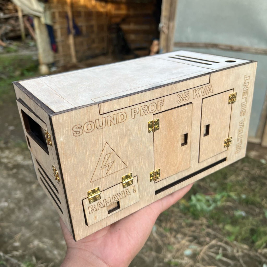 Cover Body Genset Miniatur Bahan Triplek 5mm dengan Desain Sound Prof 35 KVA Ultra Silent