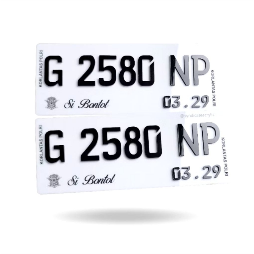 Plat Nomer Akrilik Putih Timbul Dan Grafir Hitam