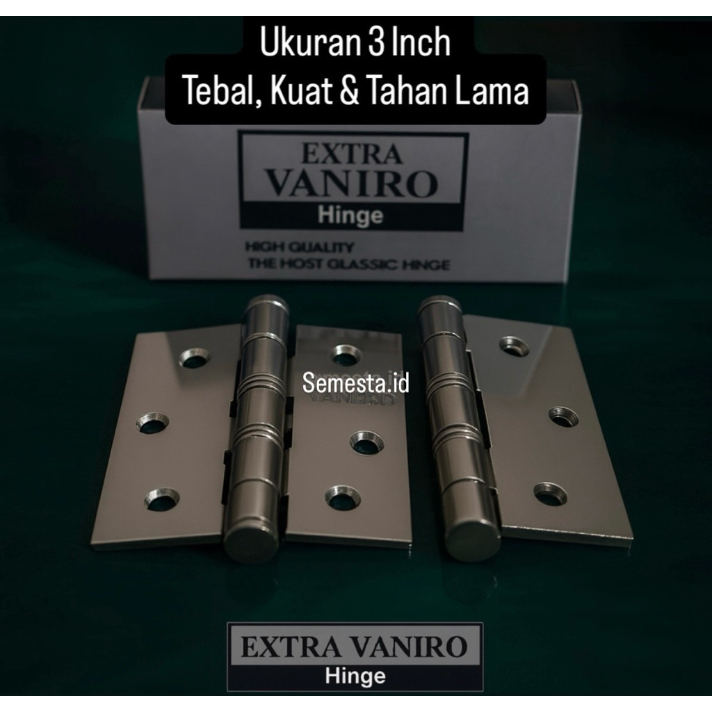 Engsel Vaniro 3 Inch – Engsel Pintu Baja Tebal Kuat, Anti Karat, Tahan Lama, Desain Minimalis & Muda