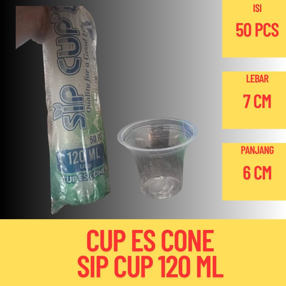 Sip Cup Gelas Es Cone Plastik 120 ml untuk Minuman Dingin Kemasan Ringan Praktis Cocok Usaha Es Krim
