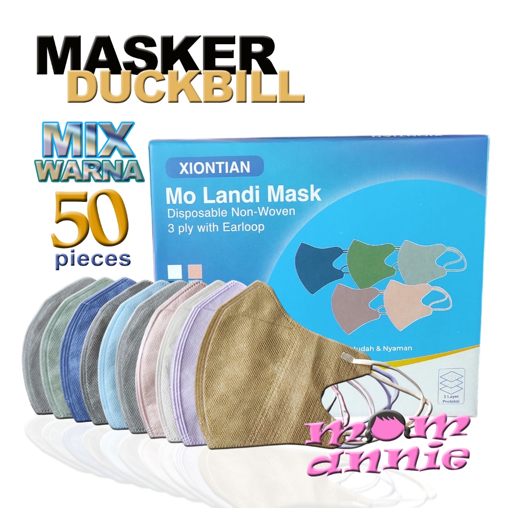 Masker Duckbill 50 Pcs Mix Warna Warni Face Mask Tebal Duckbill Hitam Putih 1 Box