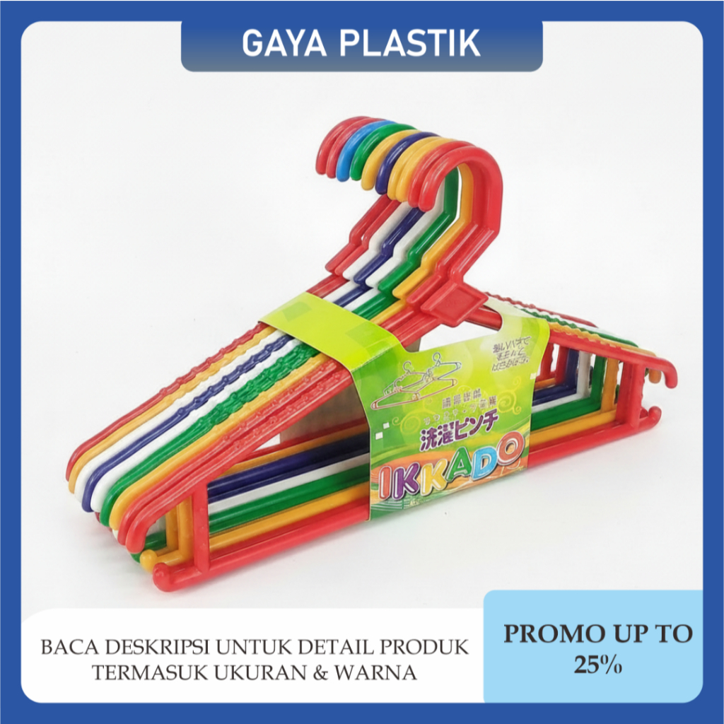 [ 12 Pcs ] Hanger Baju Dewasa Ikkado Gantungan Baju Plastik Tebal Anti Slip & Anti Karat Warna Cerah