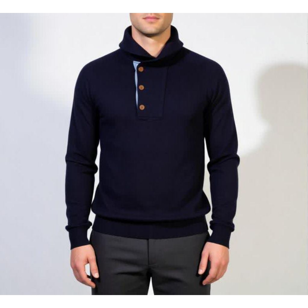 Baracuta Half Button Navy Sweatshirt