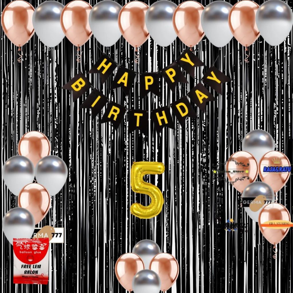 Paket Dekorasi Ulang Tahun Balon Rosegold Mix Silver Banner Happy Birthday Biru Anak Dewasa Elegan