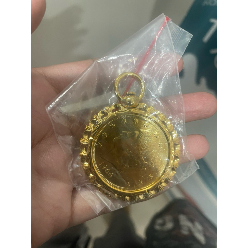 liontin koin ringgit lapis emas 24k