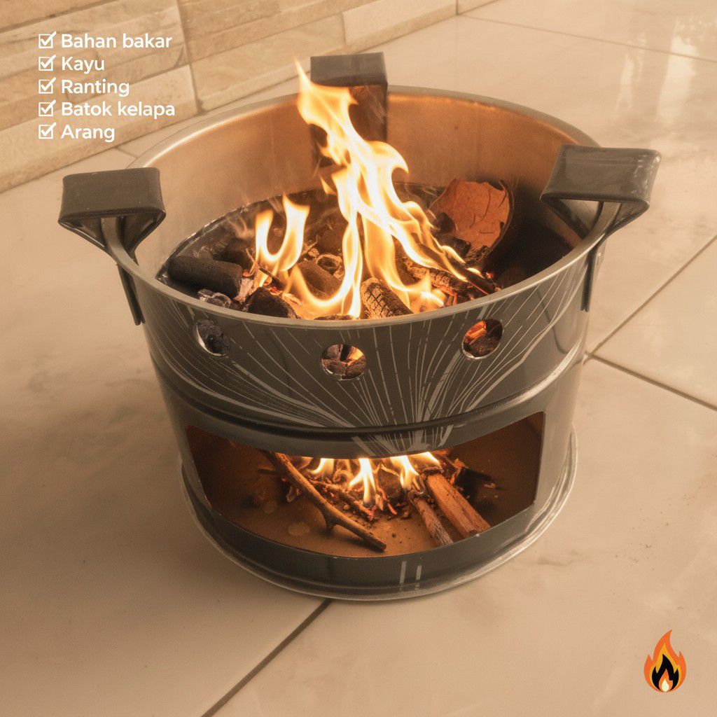 kompor tanpa Gas tanpa BBM bahan bakar kayu arang batok kelapa ranting