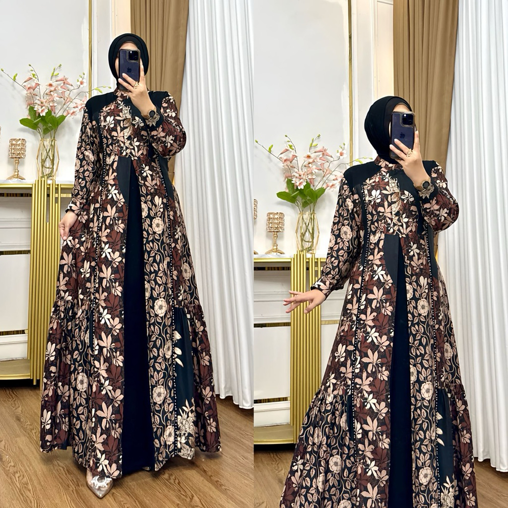 YR - Humaira Dress Biba Printing / Gamis Biba Sultan Printing / Gamis Favorite