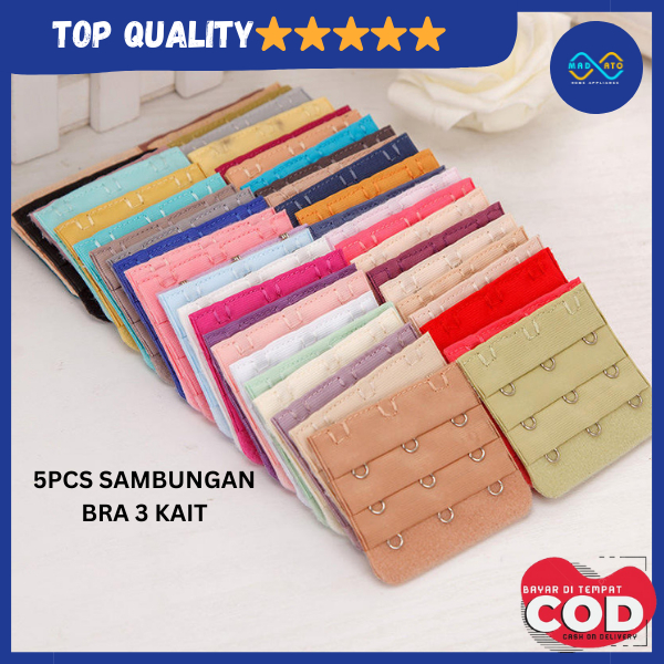 MD 5PCS Sambungan Bra Pengait 3 Karet Elastis / Pengait Bra Tambahan / Pengait Bra Tambahan 3 Kait