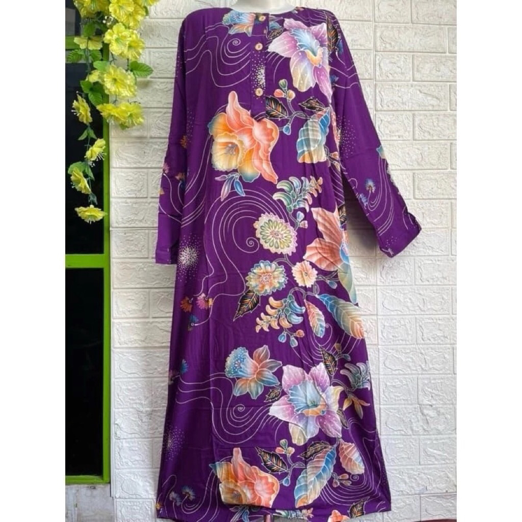 Daster kencana ungu lengan panjang model terbaru motif bunga