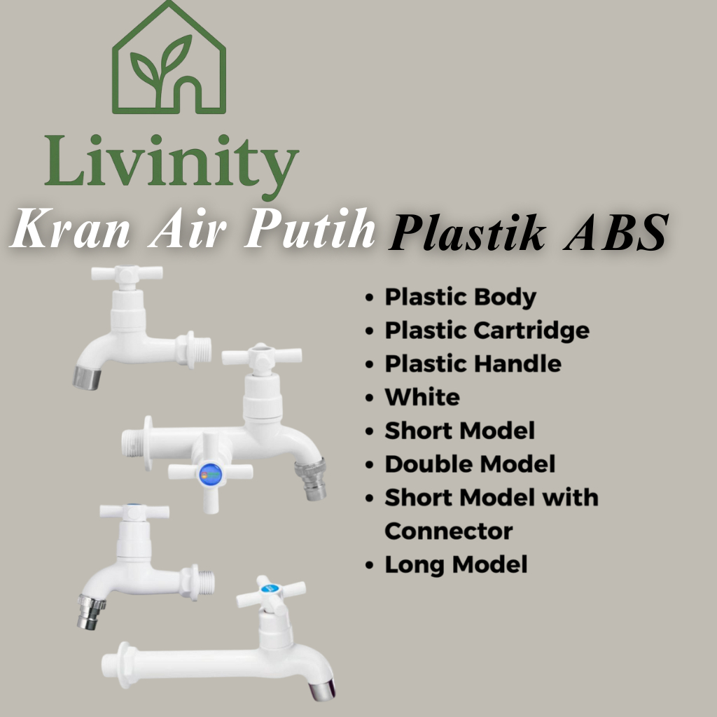Kran Air Putih Plastik Cabang Panjang ABS 1/2" Model Panjang & Pendek