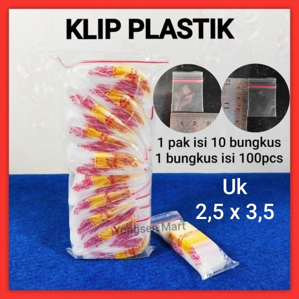 ( Harga 1 Pak ) Merk KLIP Plastik Klip kecil uk 2x3 cm plastik obat, ziplock
