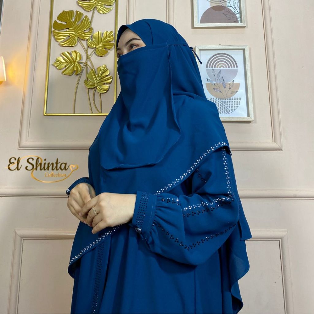 Zakiyyah Abaya Gamis Set Hijab Pashmina Bahan ANTI UV Variasi Swarovski Terbaru Lebaran Mewah