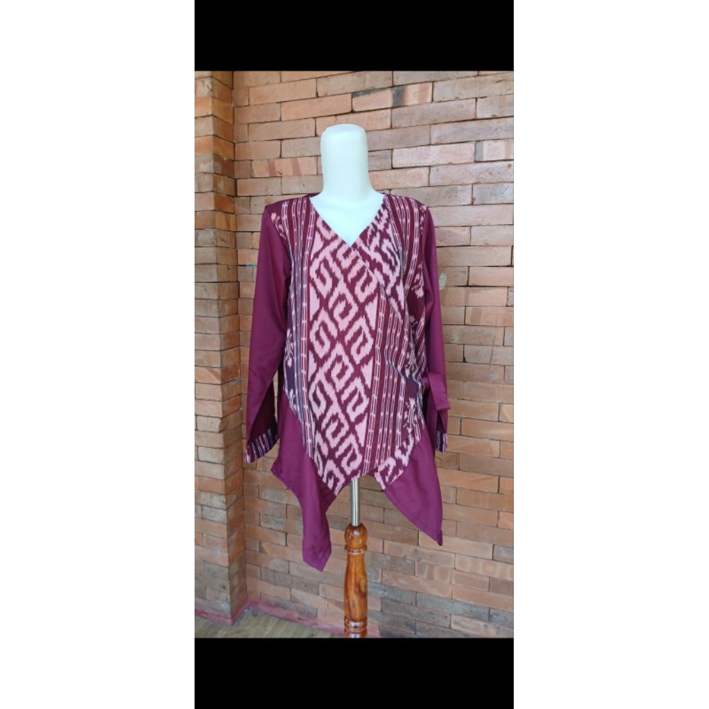 Tunik wanita kombinasi tenun dan katun toyobo size XL