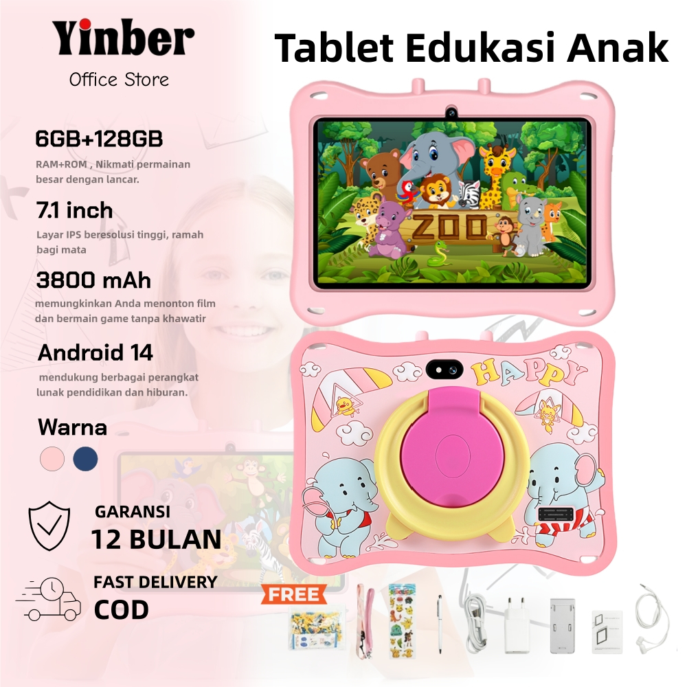 Yinber Tablet Anak E13 7.1 Inch 6GB+128GB tablet edukasi anak - Layar IPS Anti Silau + WiFi Belajar 