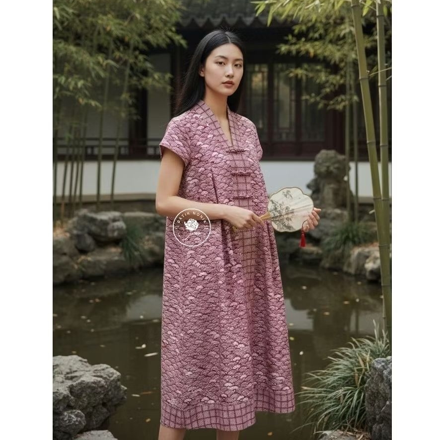 BATIK NONIK dress imlek cheongsam merah maxi dress cny batik cap