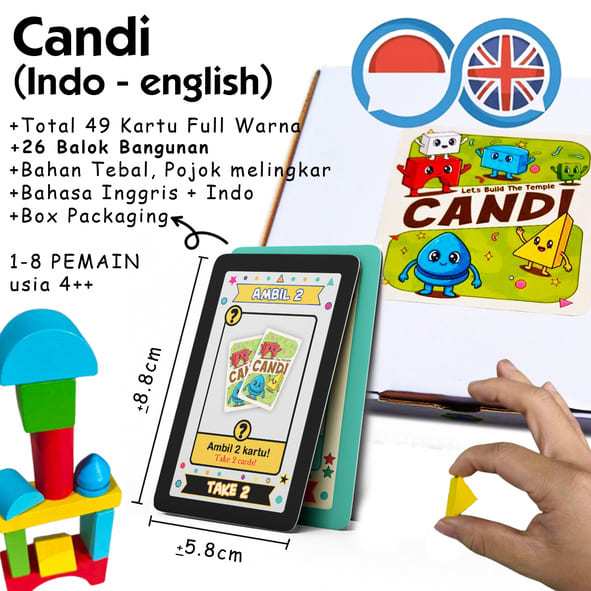 Kartu Board Card Game CANDI inspired by tinderblox build the temple membangun candi balok 3d geometr