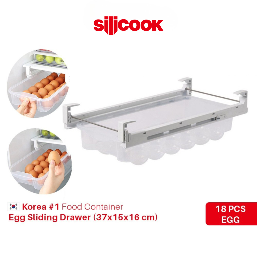 Silicook Food Container Egg Sliding Drawer (37*15*16 cm) -tempat telur di kulkas untuk 18 pcs telur 