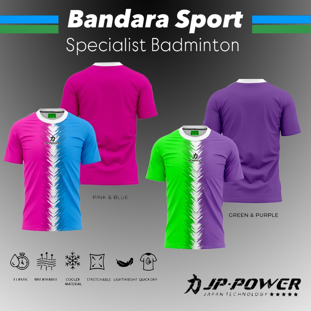JP POWER Hybrid RN Jersey Graphic Baju Badminton T-SHIRT - Kaos Olahraga Bulutangkis