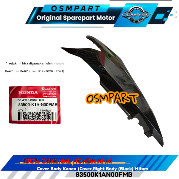 COVER BODY SAMPING KANAN HITAM METALIK BEAT STREET K1A 83500K1AN00FMB