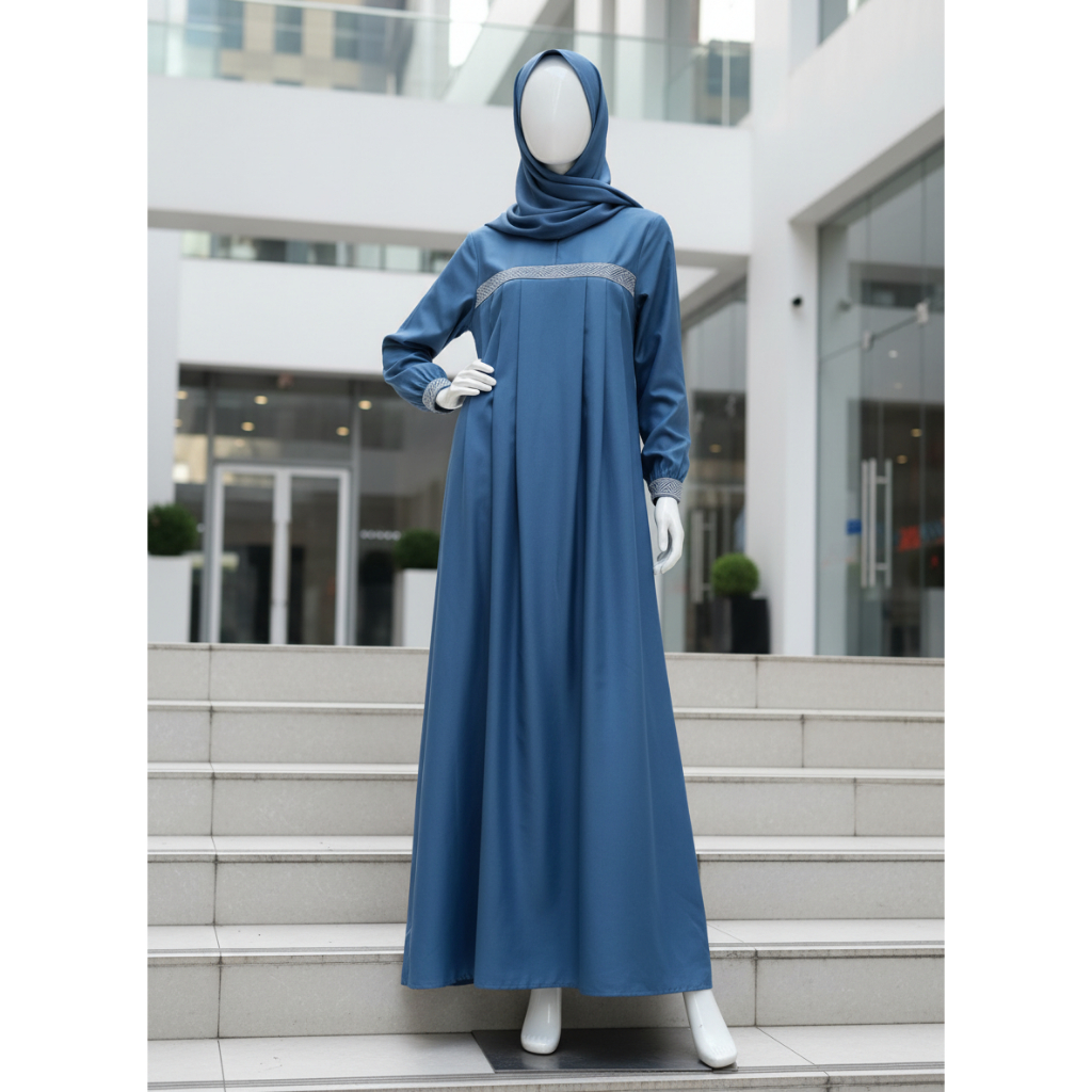Adhipa Gamis Sarimbit Wanita Zaviena warna Biru Denim