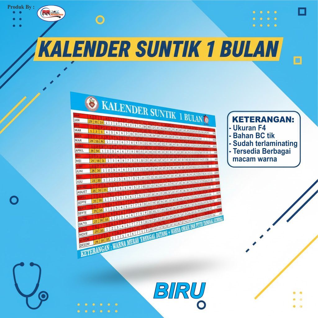 Kalender KB 1 bulan UKURAN F4 LAMINATING.