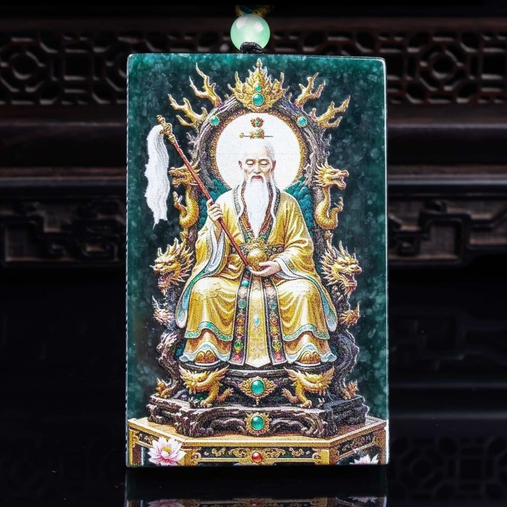 Liontin Giok Hetian Laser Lukisan Dewa Tai Shang Lao Jun