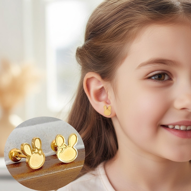Idoiter Anting Titanium Bentuk Anak Kelinci Anting Anti Alergi Bayi / Wanita Anting