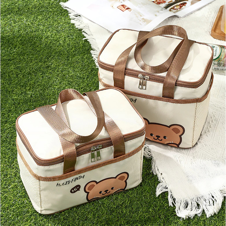 Tas Bekal Anak Tempat Makan Tas Foil Minuman Dingin Tas Piknik Serbaguna Cream