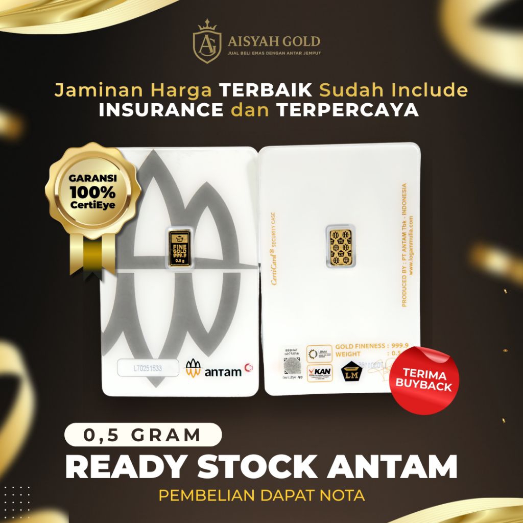 Logam Mulia ANTAM 0,5 Gram — Sertifikat Asli