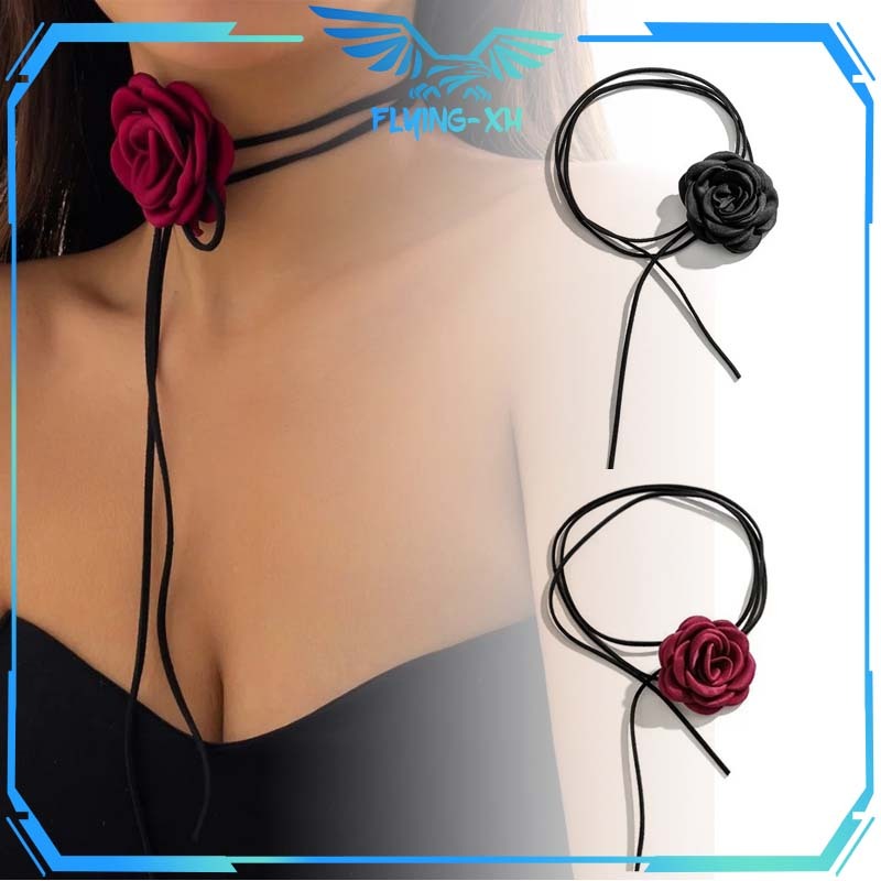 Kalung Choker Bunga Kalung Wanita Bunga Style Korea Mawar Tali Leher Kalung Choker Bunga Mawar