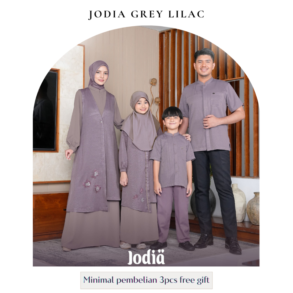 Sarimbit Nibras Rayya Series Couple Keluarga Muslim Jodia Grey Lilac Terbaru 2026