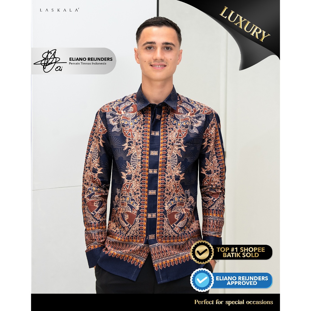 Laskala Batik Premium Betawi Navy Kemeja Batik Pria Slimfit Lengan Panjang
