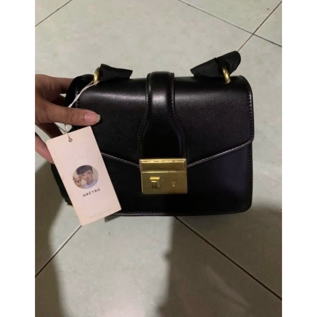 Sling Bag Hitam NRetro Ribbon New Tag