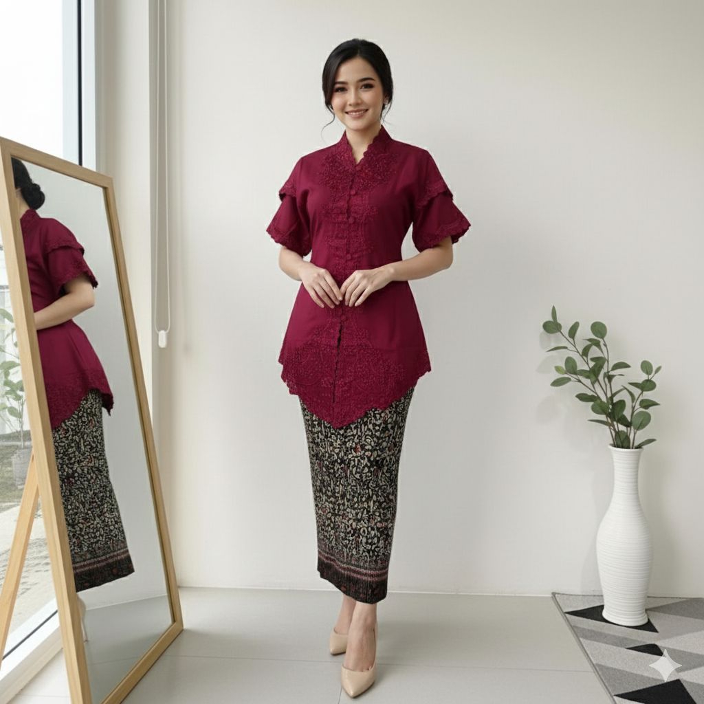 {Toko.Sky} Kebaya Andini Encim Lengan Pendek/Kebaya Encim Wanita Modern/Kebaya Natal