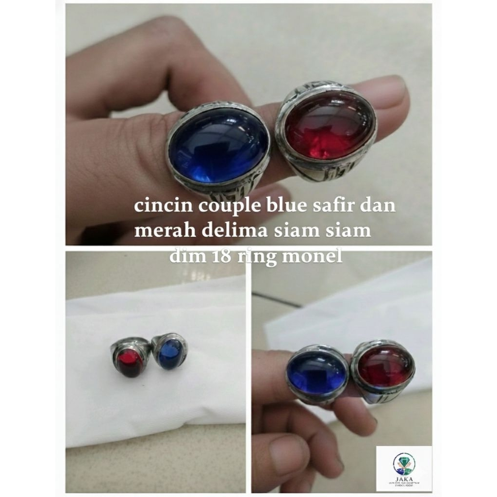 cincin couple blue safir dan merah delima siam ring monel