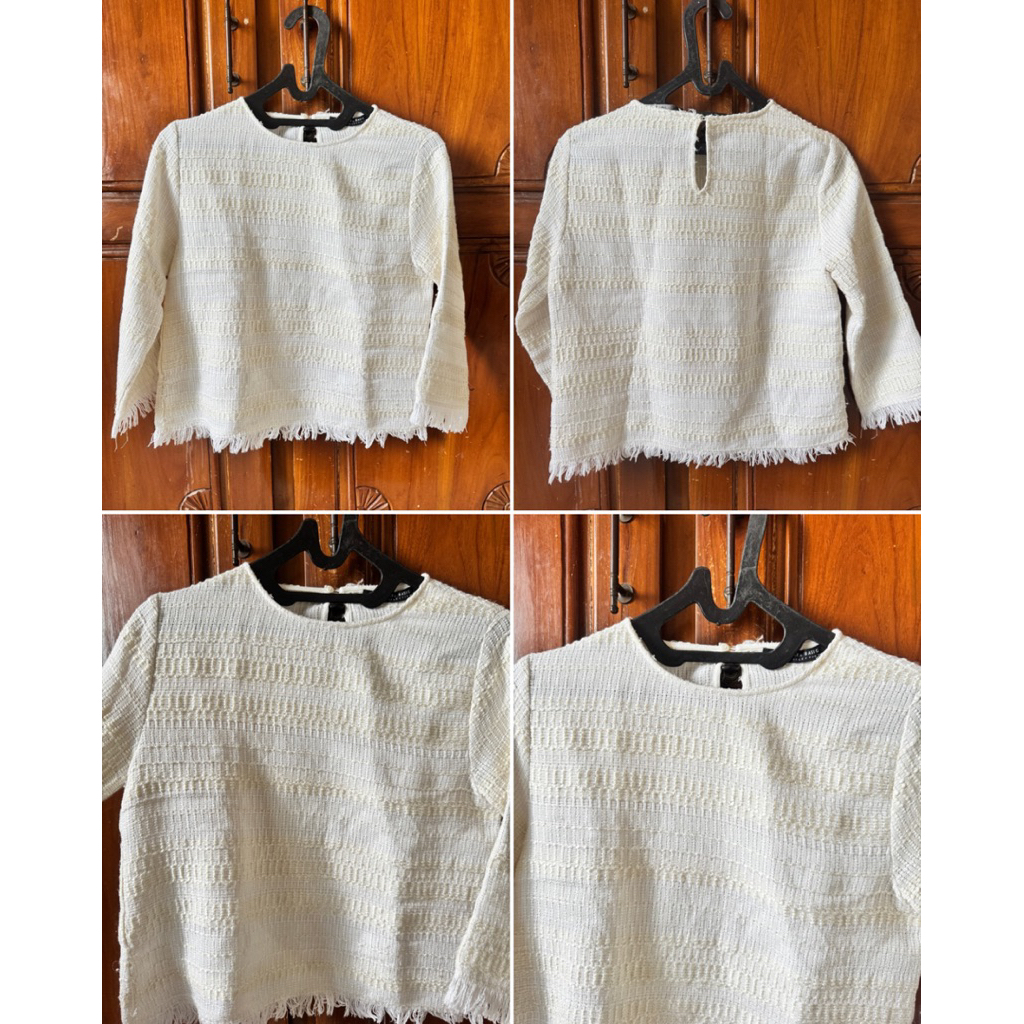 preloved zara tweed top / uniqlo knit cardigan / knit long sleeve top / atasan wanita rajut / cardig