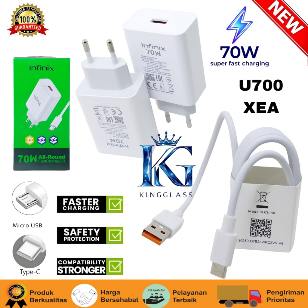 PM -Charger 70W Infinix Note 40 Pro Super Fast Charging Real IC 100% U700XEA Micro / Type C
