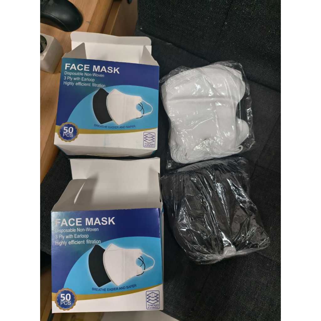 masker duckbill duck bill isi 50 3 ply ( kemasan dus ) buatan indonesia ( pabrik orlee) putih / hita