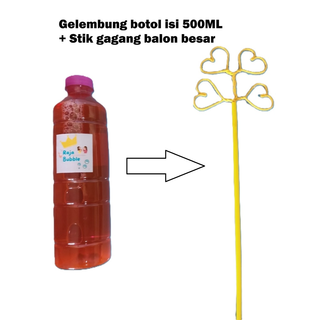 Raja Bubble, Gelembung Balon Sabun Mainan Anak botol isi 500ML Ekstrak Daun Bunga Sepatu + Stik Gaga